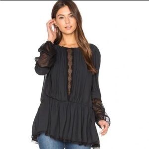 Free People Black Oversized Sheer Sleeve Soul Serene Boho Blouse